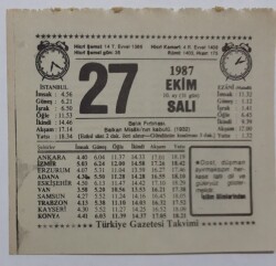27 Ekim 1987 Takvim Yaprağı - Doğum Günü Hediyesi EFM(N)7135 - Gökçekoleksiyon
