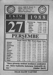 27 Ekim 1988 Takvim Yaprağı - Doğum Günü Hediyesi EFMN14634 - Gökçekoleksiyon