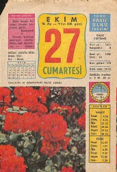 27 Ekim 1990 Takvim Yaprağı - Doğum Günü Hediyesi EFM(N)12431 - Gökçekoleksiyon