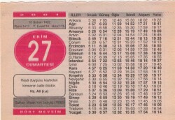 27 Ekim 2001 Takvim Yaprağı EFM(N)3748 - 1