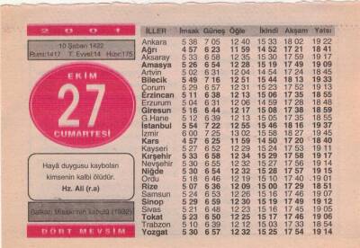 27 Ekim 2001 Takvim Yaprağı EFM(N)3748 - 1