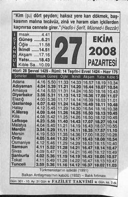27 Ekim 2008 Takvim Yaprağı - Doğum Günü Hediyesi EFM(N)10669 - 1