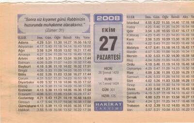 27 Ekim 2008 Takvim Yaprağı EFM(N)3244 - 1