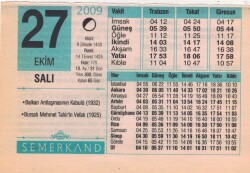 27 Ekim 2009 Takvim Yaprağı EFM(N)3306 - 3