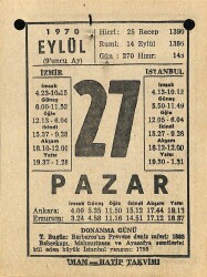 27 Eylül 1970 Takvim Yaprağı - Doğum Günü Hediyesi EFM(N)9903 - 1