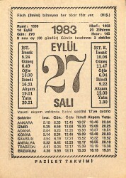 27 Eylül 1983 Takvim Yaprağı - Doğum Günü Hediyesi EFMN15382 - Gökçekoleksiyon