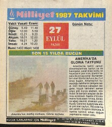 27 Eylül 1987 Takvim Yaprağı - Doğum Günü Hediyesi EFMN14144 - Gökçekoleksiyon
