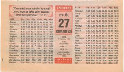 27 Eylül 2008 Takvim Yaprağı EFM(N)2933 - 1