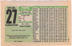 27 Eylül 2008 Takvim Yaprağı EFM(N)2967 - 3