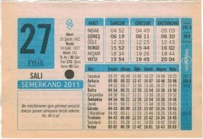 27 Eylül 2011 Takvim Yaprağı EFM(N)1315 - 3