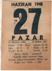 27 Haziran 1948 Takvim Yaprağı EFM(N)1412 - 4