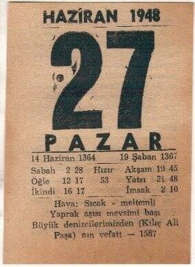 27 Haziran 1948 Takvim Yaprağı EFM(N)1412 - 1