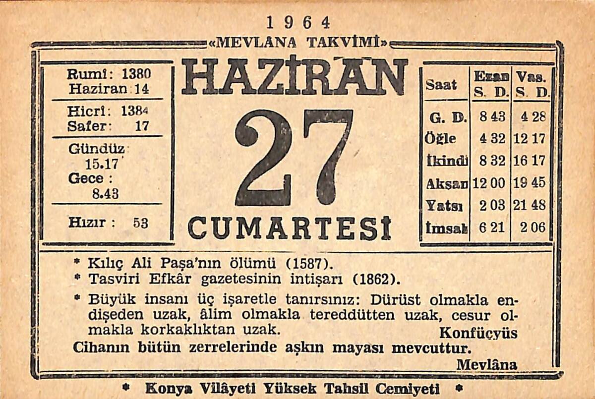 27 Haziran 1964 Takvim Yaprağı - Doğum Günü Hediyesi EFMN15553 - 1