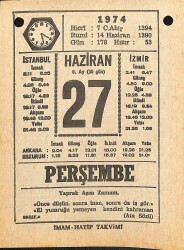 27 Haziran 1974 Takvim Yaprağı - Doğum Günü Hediyesi EFM(N)12134 - Gökçekoleksiyon