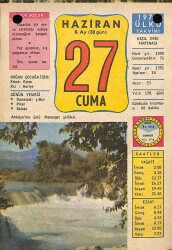 27 Haziran 1975 Takvim Yaprağı - Doğum Günü Hediyesi EFM(N)9261 - Gökçekoleksiyon