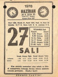 27 Haziran 1978 Takvim Yaprağı - Doğum Günü Hediyesi EFMN15363 - Gökçekoleksiyon