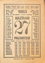 27 Haziran 1983 Takvim Yaprağı - Doğum Günü Hediyesi EFMN15391 - Gökçekoleksiyon