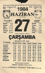 27 Haziran 1984 Takvim Yaprağı - Doğum Günü Hediyesi EFM(N)11258 - Gökçekoleksiyon