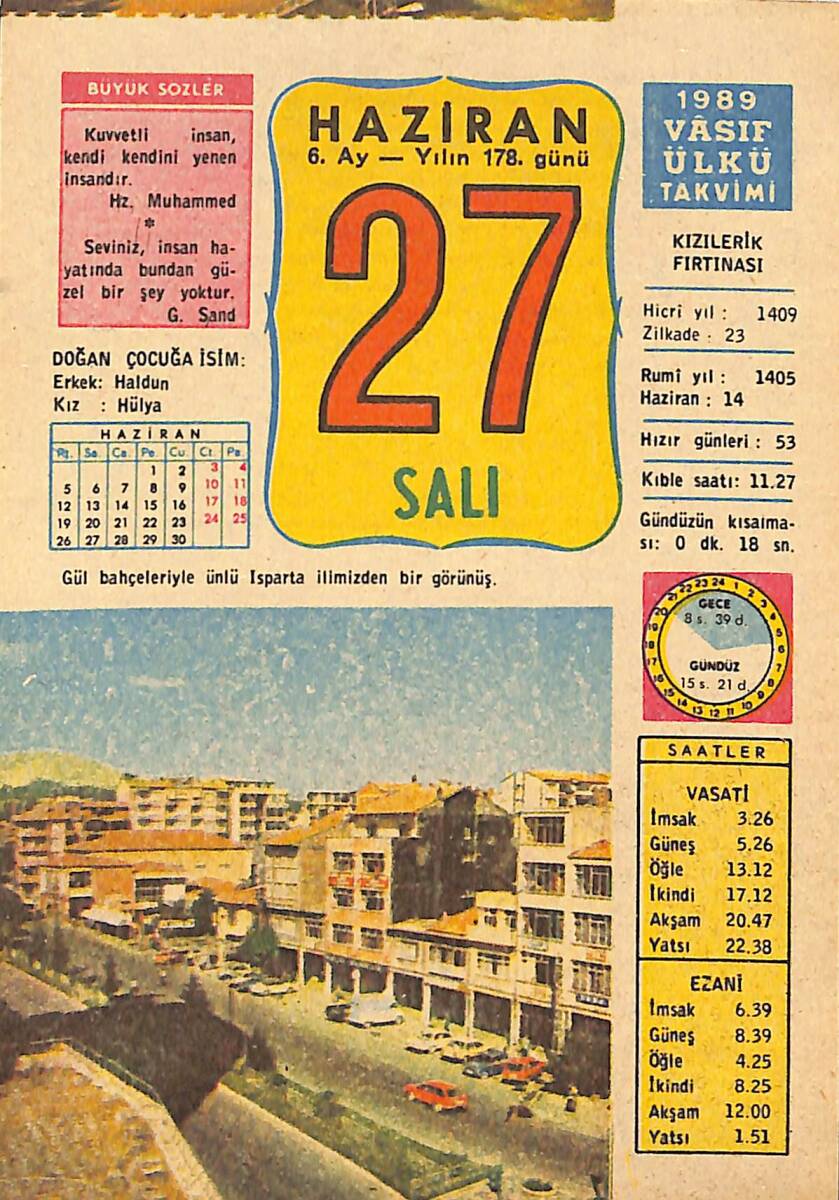 27 Haziran 1989 Takvim Yaprağı - Doğum Günü Hediyesi EFMN13909 - 1