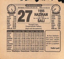 27 Haziran 1995 Takvim Yaprağı - Doğum Günü Hediyesi EFMN15472 - Gökçekoleksiyon
