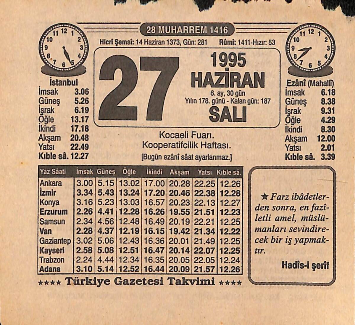 27 Haziran 1995 Takvim Yaprağı - Doğum Günü Hediyesi EFMN15472 - 1