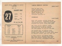 27 Kasım 1960 Ajans Türk Takvim Yaprağı (Şiirli Saatli) EFM(N) 1793 - 2