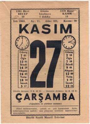 27 Kasım 1963 Takvim Yaprağı EFM(N)3706 - 1