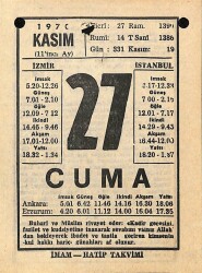 27 Kasım 1970 Takvim Yaprağı - Doğum Günü Hediyesi EFM(N)10759 - 1