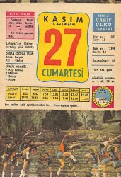 27 Kasım 1982 Takvim Yaprağı - Doğum Günü Hediyesi EFM(N)11888 - Gökçekoleksiyon