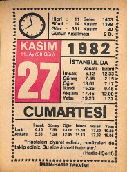 27 Kasım 1982 Takvim Yaprağı - Doğum Günü Hediyesi EFMN15964 - Gökçekoleksiyon