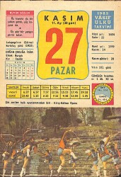 27 Kasım 1983 Takvim Yaprağı - Doğum Günü Hediyesi EFMN14697 - Gökçekoleksiyon