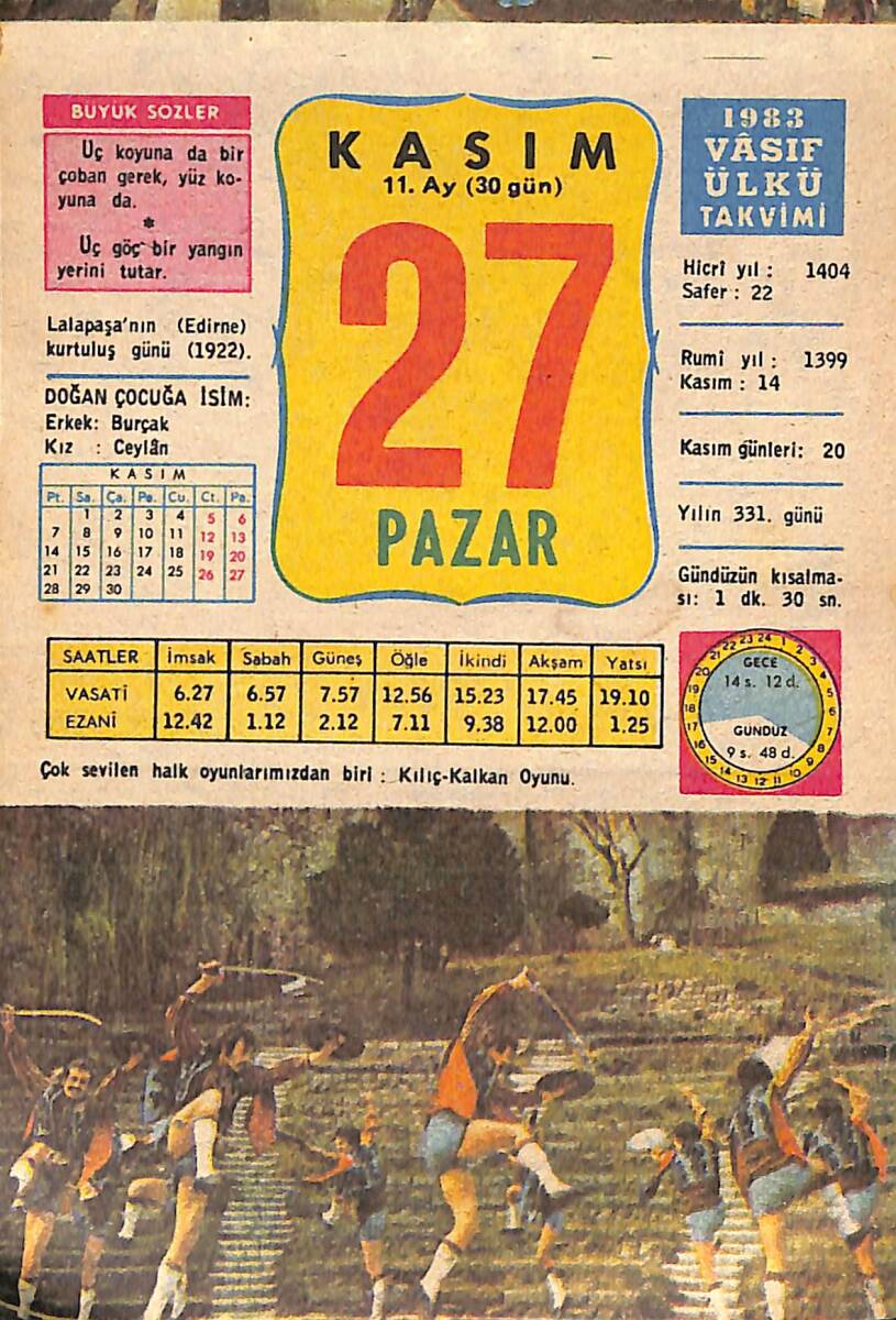 27 Kasım 1983 Takvim Yaprağı - Doğum Günü Hediyesi EFMN15934 - 1
