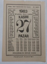 27 Kasım 1983 Takvim Yaprağı - Doğum Günü Hediyesi EFM(N)6906 - Gökçekoleksiyon