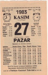 27 Kasım 1983 Takvim Yaprağı EFM(N)3971 - Gökçekoleksiyon