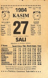 27 Kasım 1984 Takvim Yaprağı - Doğum Günü Hediyesi EFMN14527 - Gökçekoleksiyon