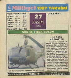 27 Kasım 1987 Takvim Yaprağı - Doğum Günü Hediyesi EFM(N)11852 - Gökçekoleksiyon