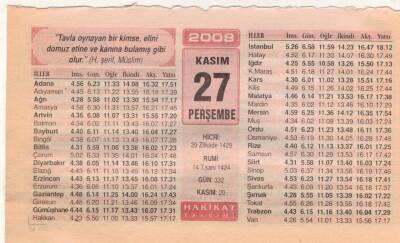 27 Kasım 2008 Takvim Yaprağı EFM(N)3911 - 3