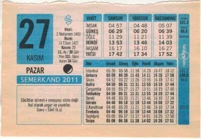27 Kasım 2011 Takvim Yaprağı EFM(N)1376 - 1