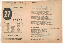27 Mart 1960 Ajans Türk Takvim Yaprağı (Şiirli Saatli) EFM(N)1553 - 3