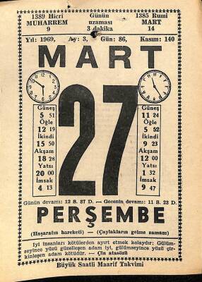 27 Mart 1969 Takvim Yaprağı - Doğum Günü Hediyesi EFM(N)10991 - 1