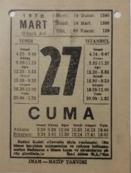 27 Mart 1970 Takvim Yaprağı - Doğum Günü Hediyesi EFM(N)7971 - 1