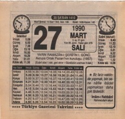 27 Mart 1990 Takvim Yaprağı EFM(N)5999 - 1
