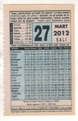 27 Mart 2012 Takvim Yaprağı EFM(N)1897 - 2