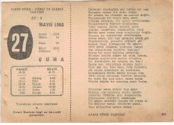 27 Mayıs 1960 Ajans Türk Takvim Yaprağı (Şiirli Saatli) EFM(N)1613 - 1