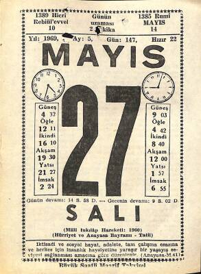 27 Mayıs 1969 Takvim Yaprağı - Doğum Günü Hediyesi EFM(N)11014 - 1