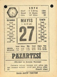 27 Mayıs 1974 Takvim Yaprağı - Doğum Günü Hediyesi EFM(N)11979 - Gökçekoleksiyon