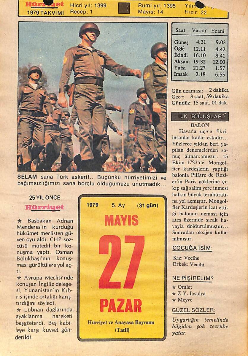 27 Mayıs 1979 Takvim Yaprağı - Doğum Günü Hediyesi EFMN14475 - 1
