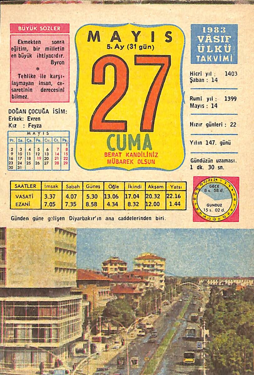 27 Mayıs 1983 Takvim Yaprağı - Doğum Günü Hediyesi EFMN13737 - 1