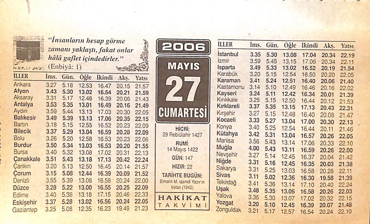 27 Mayıs 2006 Takvim Yaprağı - Doğum Günü Hediyesi EFMN13304 - 1