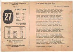 27 Nisan 1960 Ajans Türk Takvim Yaprağı (Şiirli Saatli) EFM(N)1584 - 2